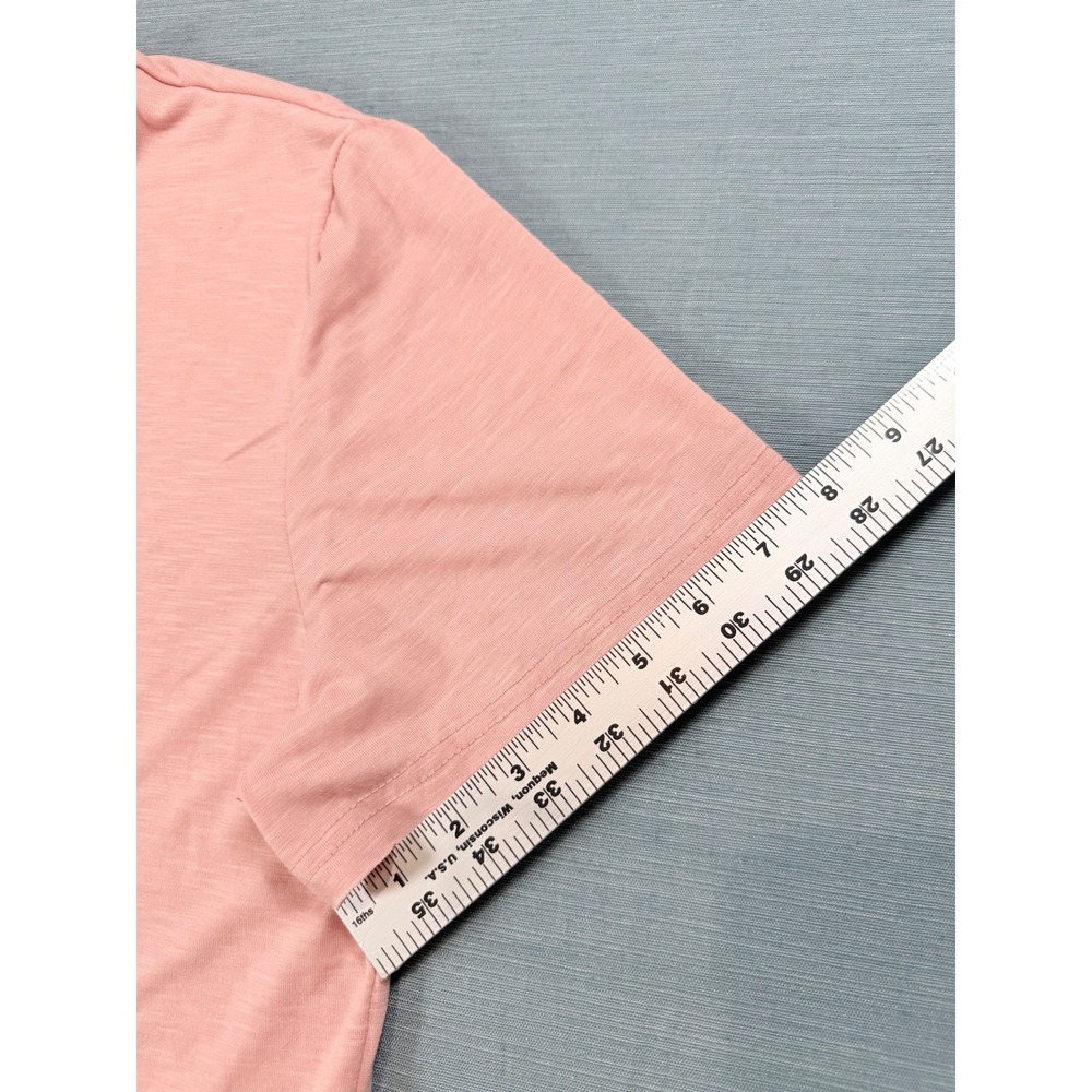 Womens Peach V-Neck Short Sleeve Slub Knit T-Shirt Size Large Casual Tee - Picture 4 of 7